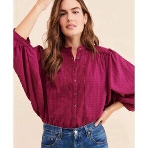 Pilcro‎ by Anthropologie Tavi magenta button down oversized blouse top size xs